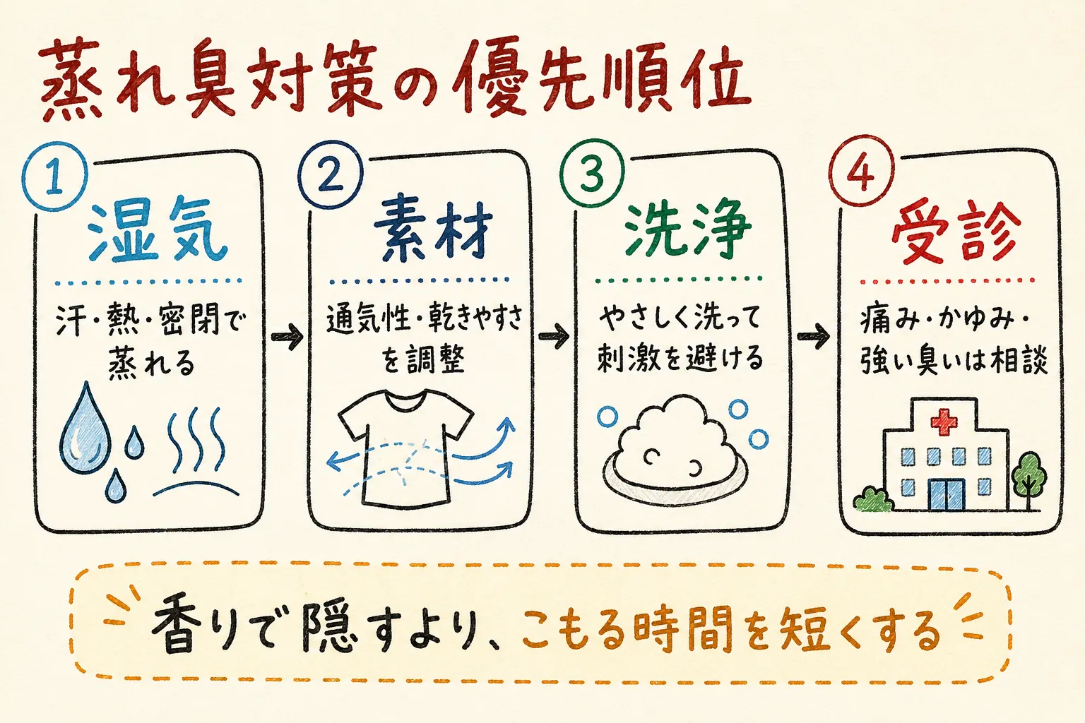蒸れ臭対策の優先順位の図解